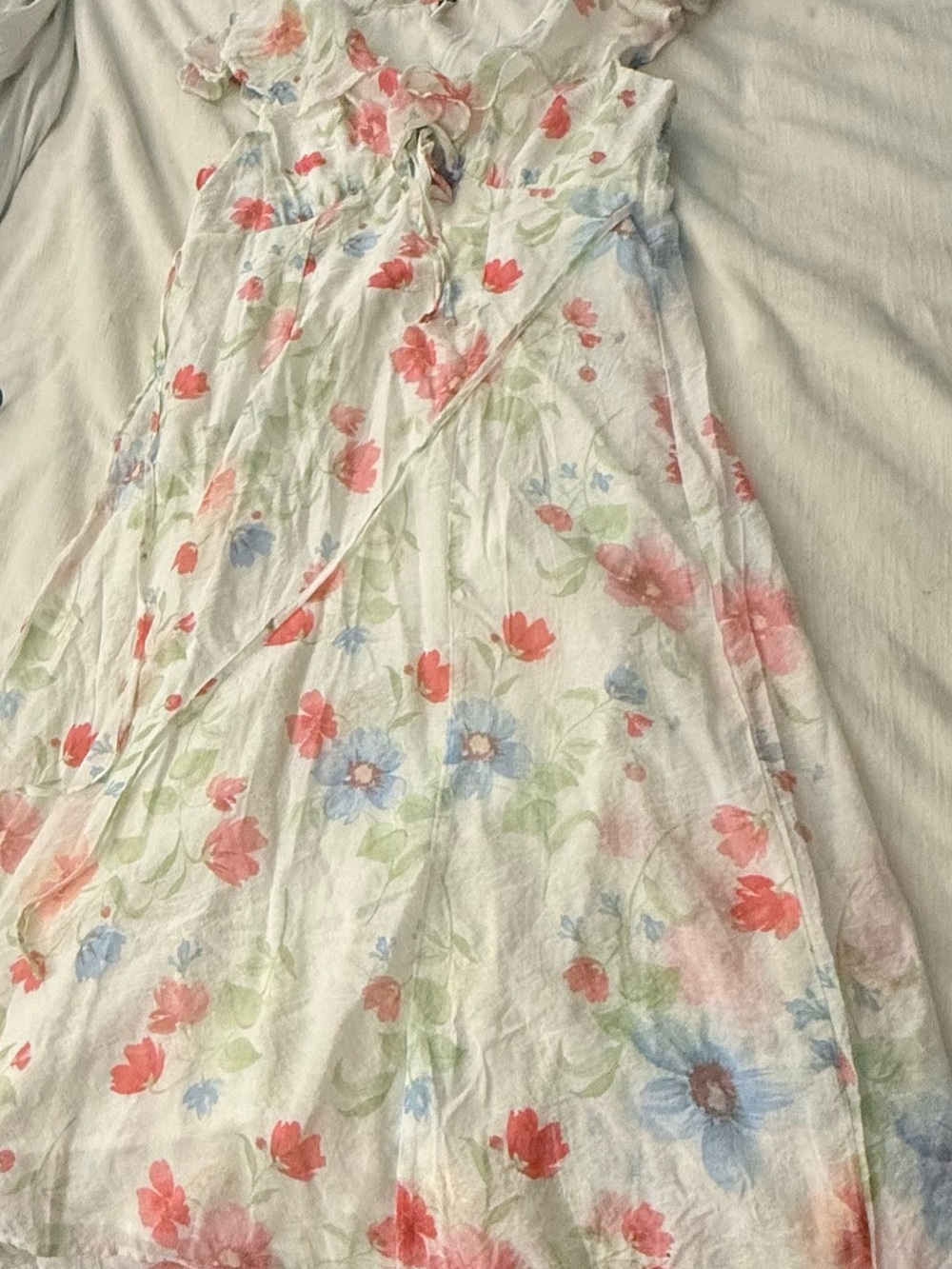Old Navy White Maxi Dress with Pink and Blue Floral Print